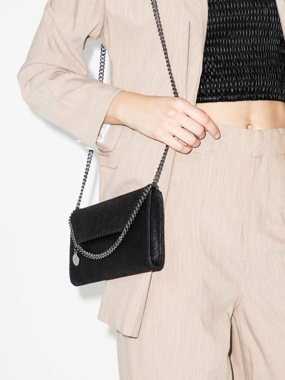 Stella McCartney Mini Falabella Crossbody Black Bag Black Silver Chain